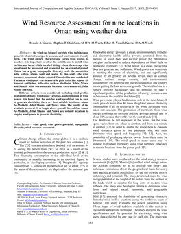 Wind Resource Assessment for Nine Locations in Oman Using Weather Data