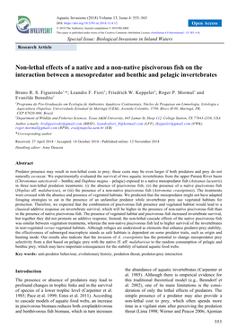 Non-Lethal Effects of a Native and a Non-Native Piscivorous Fish on the Interaction Between a Mesopredator and Benthic and Pelagic Invertebrates