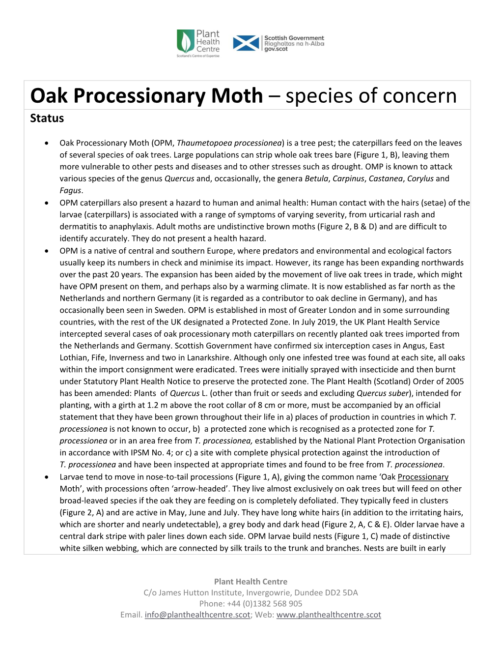 Oak Processionary Moth – Species of Concern Status