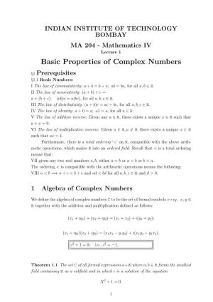 Basic Properties of Complex Numbers