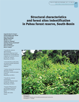 Structural Characteristics and Forest Sites Indentification in Pahou Forest Reserve, South-Benin