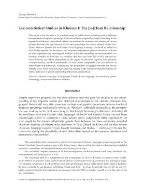 Lexicostatistical Studies in Khoisan I: the Ju-੔Hoan Relationship1