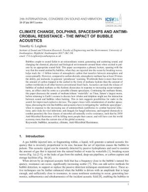 CLIMATE CHANGE, DOLPHINS, SPACESHIPS and ANTIMI- CROBIAL RESISTANCE - the IMPACT of BUBBLE ACOUSTICS Timothy G