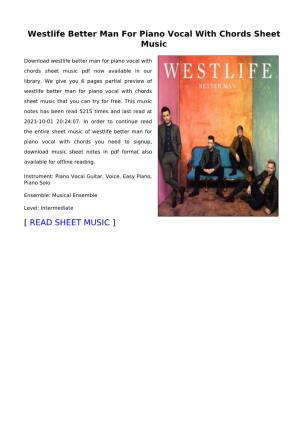 Westlife Better Man for Piano Vocal with Chords Sheet Music