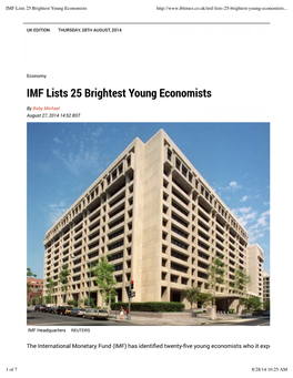 IMF Lists 25 Brightest Young Economists
