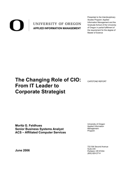 The Changing Role of CIO: CAPSTONE REPORT from IT Leader to Corporate Strategist