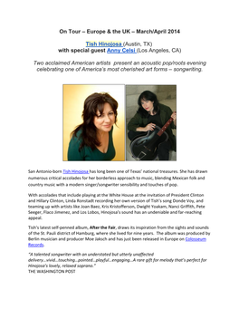 Europe & the UK – March/April 2014 Tish Hinojosa (Austin