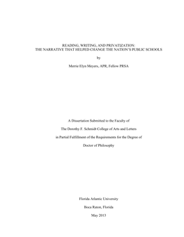 Reading, Writing, and Privatization: the Narrative That Helped Change the Nation’S Public Schools