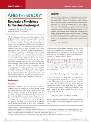 Respiratory Physiology for the Anesthesiologist