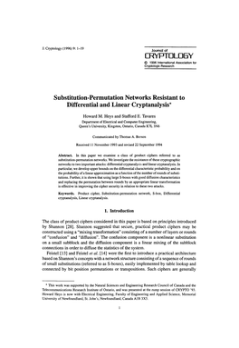 Substitution-Permutation Networks Resistant to Differential and Linear Cryptanalysis*