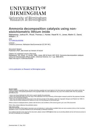 Ammonia Decomposition Catalysis Using Non-Stoichiometric Lithium Imide', Chemical Science, No