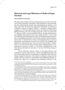 Historical and Legal Milestones of Medieval Papal Elections1 DRAHOMÍR SUCHÁNEK