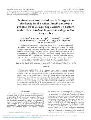 Echinococcus Multilocularis in Kyrgyzstan: Similarity in the Asian Emsb Genotypic Profiles from Village Populations of Eastern M