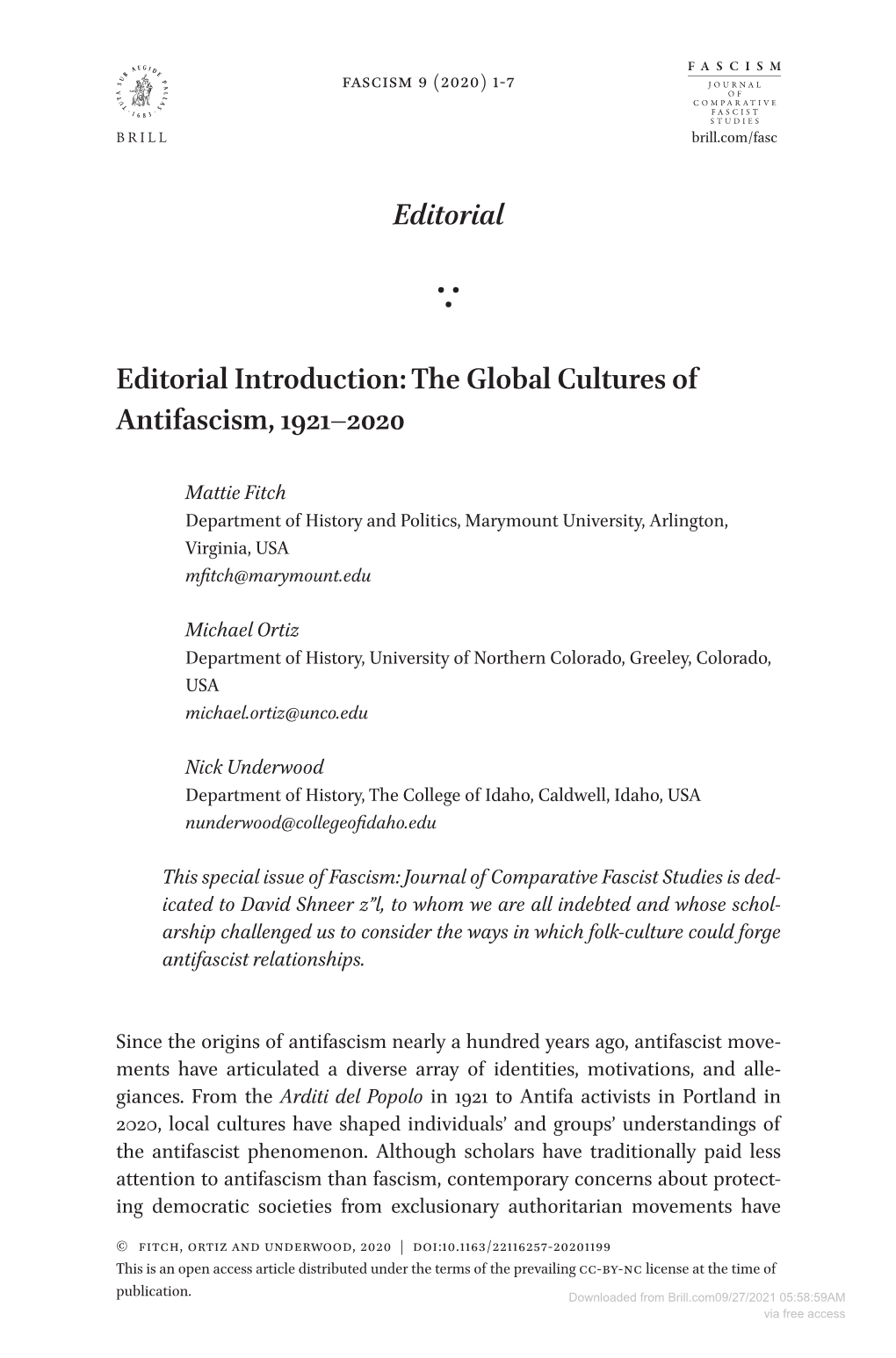 Downloaded from Brill.Com09/27/2021 05:58:59AM Via Free Access 2 Fitch Et Al