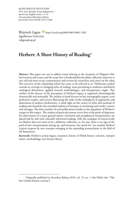 Herbert: a Short History of Reading1
