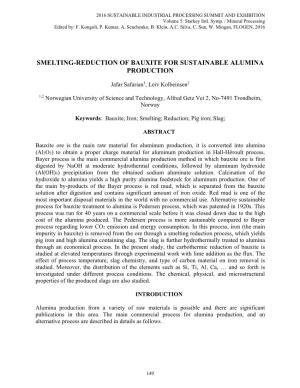 Smelting-Reduction of Bauxite for Sustainable Alumina Production
