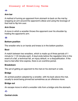 Glossary of Wrestling Terms