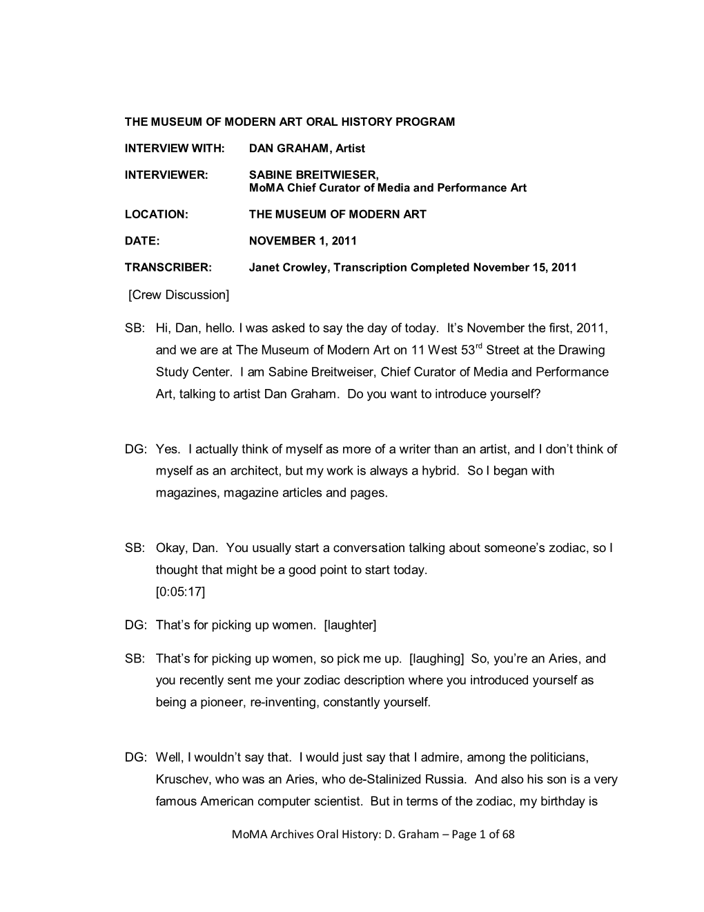 Dan Graham Transcript