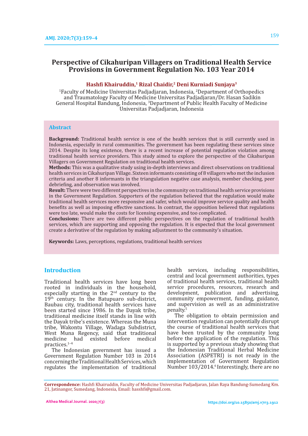 Perspective of Cikahuripan Villagers on Traditional Health Service Provisions in Government Regulation No