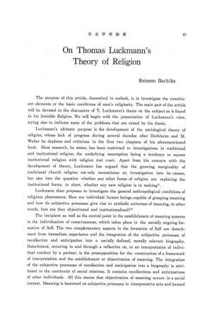 On Thomas Luckmann's Theory of Religion