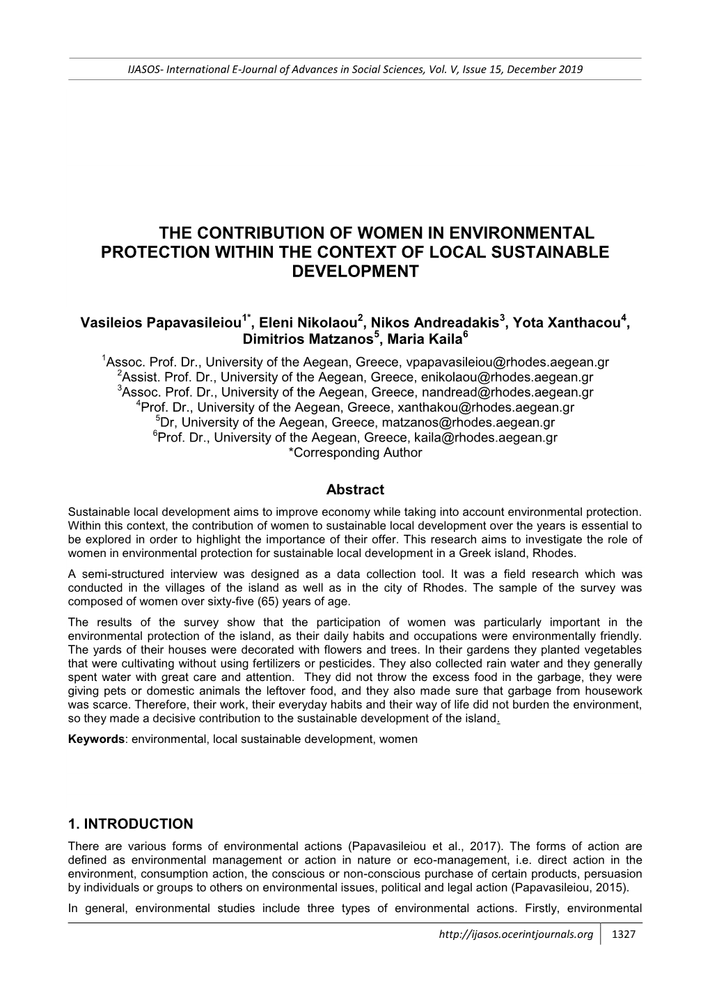 The Contribution of Women in Environmental Protection Within the Context of Local Sustainable Development