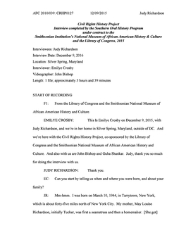 CRHP0127 12/09/2015 Judy Richardson Civil Rights History