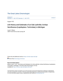 Life History and Outbreaks of an Oak Leafroller, Archips Semiferanus (Lepidoptera: Tortricidae), in Michigan