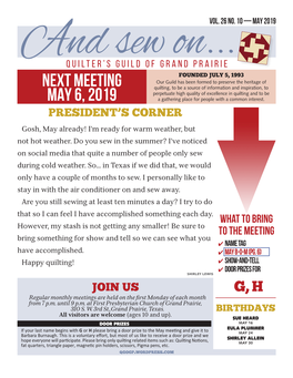 Next Meeting May 6, 2019