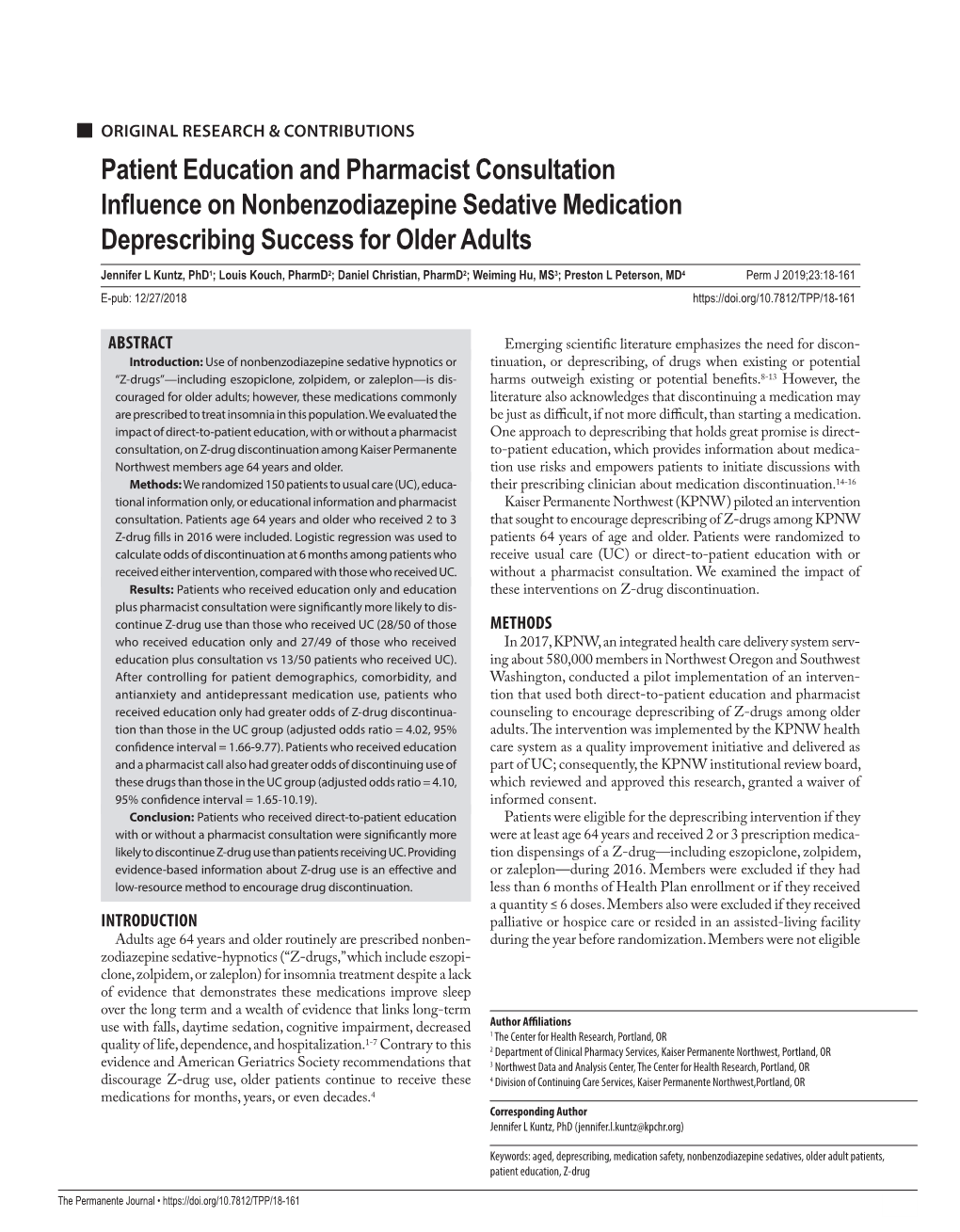 Patient Education and Pharmacist Consultation Influence on Nonbenzodiazepine Sedative Medication Deprescribing Success for Older Adults