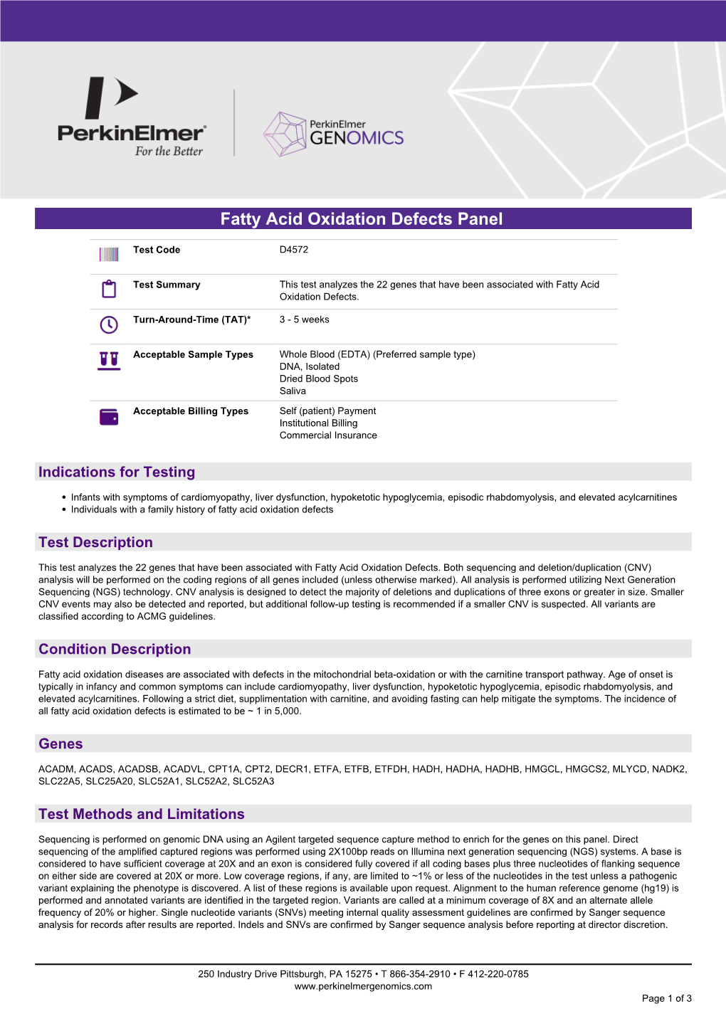 Fatty Acid Oxidation Defects Panel