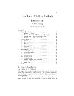 Handbook of Tableau Methods Introduction Melvin Fitting Mlﬂc@Cunyvm.Cuny.Edu Contents 1 General Introduction