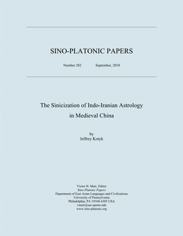 The Sinicization of Indo-Iranian Astrology in Medieval China