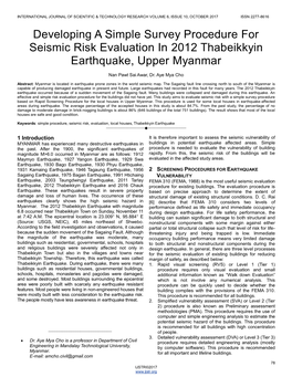 Developing a Simple Survey Procedure for Seismic Risk Evaluation in 2012 Thabeikkyin Earthquake, Upper Myanmar