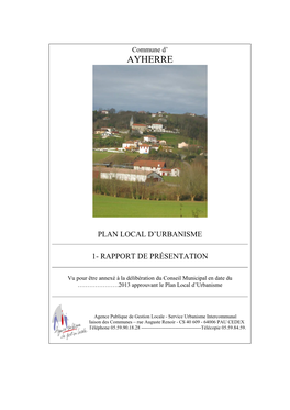 Plan Local D'urbanisme 1- Rapport De Présentation