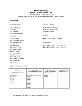 1/13/18 Council on Court Procedures Meeting Minutes I