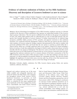 Evidence of Substrate Endemism of Lichens on Fox Hills Sandstone: Discovery and Description of Lecanora Lendemeri As New to Science