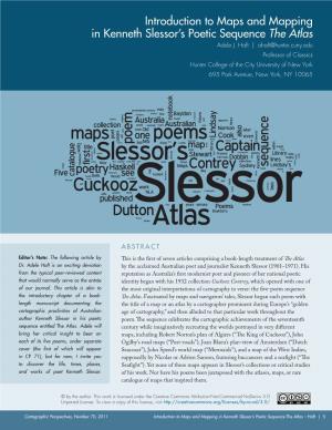 Introduction to Maps and Mapping in Kenneth Slessor's Poetic Sequence