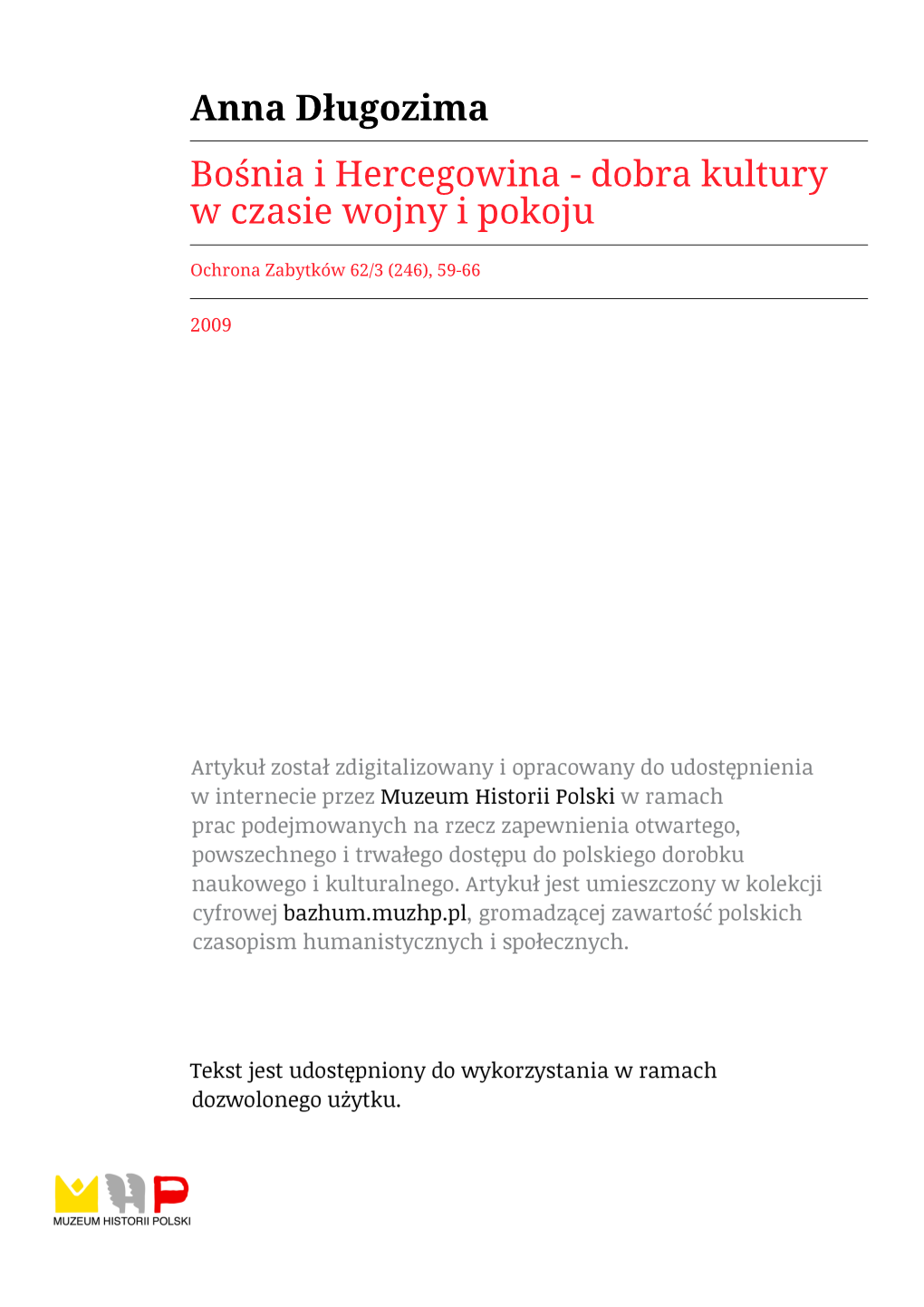 Anna Długozima Bośnia I Hercegowina - Dobra Kultury W Czasie Wojny I Pokoju