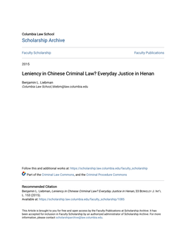 Leniency in Chinese Criminal Law? Everyday Justice in Henan