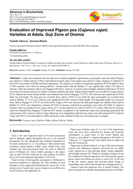 Evaluation of Improved Pigeon Pea (Cajanus Cajan) Varieties at Adola