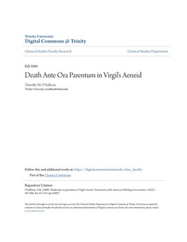 Death Ante Ora Parentum in Virgil's Aeneid
