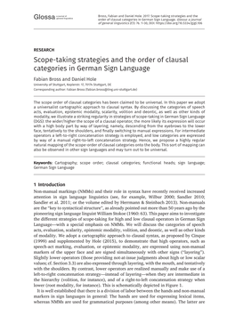 Scope-Taking Strategies and the Order of Clausal Categories in German Sign Language Fabian Bross and Daniel Hole University of Stuttgart, Keplerstr