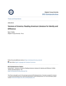 Reading American Literature for Identity and Difference
