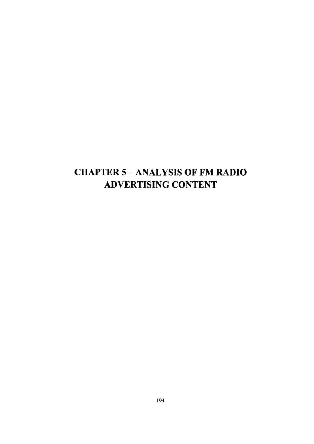 Chapter 5 - Analysis of Fm Radio Advertising Content