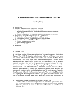 The Modernization of Civil Justice in Colonial Taiwan, 1895–1945 Tay