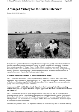 A Winged Victory for the Sullen Interview | Erased Tapes | Kranky at Futuresequence Page 1 of 5