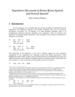 Superlative Movement in Puerto Rican Spanish and General Spanish *