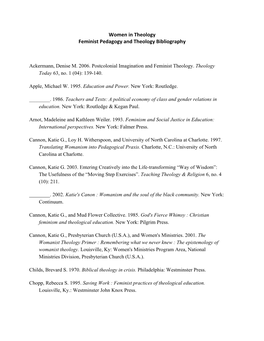 Women in Theology Feminist Pedagogy and Theology Bibliography