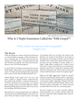 Why Is 3 Nephi Sometimes Called the “Fifth Gospel”?