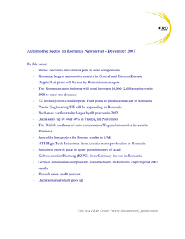 Automotive Sector in Romania Newsletter - December 2007